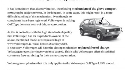 Volkswagen Golf - Product Recall