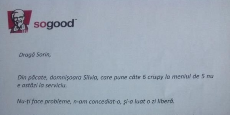Best practice: Meniu KFC cu 6 Crispy Strips, cu dedicatie pentru Sorin Psatta