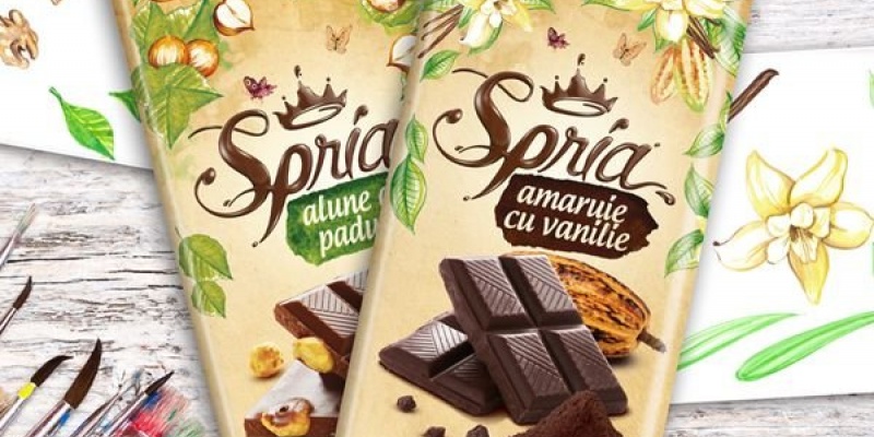 Branding si packaging design de la AMPRO Design pentru noua ciocolata Spria, produsa in Baia Sprie