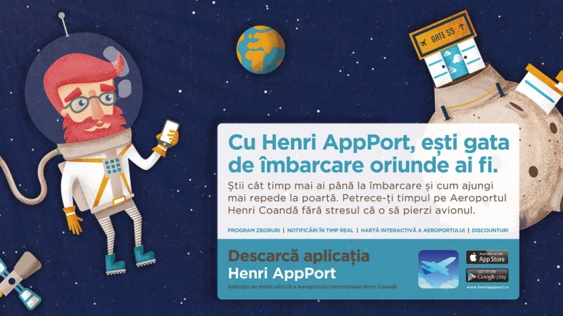 Henri, un pasager intarziat – personajul creat de Rusu+Bortun pentru lansarea primei aplicatii mobile a Aeroportului Henri Coanda