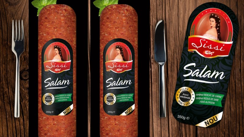 Packaging design-ul noului salam Sissi de la Caroli Foods, realizat de AMPRO Design