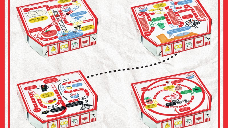 Cutia de pizza devine un board game pentru copii si parinti, intr-un proiect semnat Rusu+Bortun pentru Jerry’s Pizza