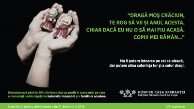 Peste 1,7 milioane de lei, stranse de HOSPICE Casa Sperantei in urma campaniei de directionare a 20% din impozitul pe profit