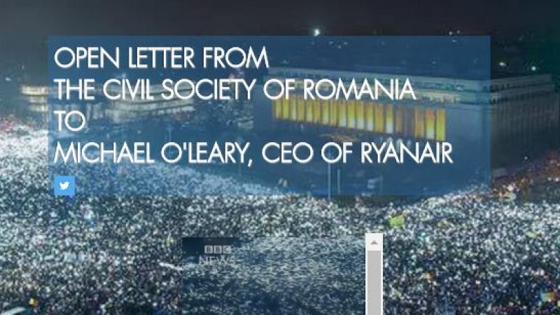 O scrisoare deschisă către Michael O'Leary, CEO-ul Ryanair, cere companiei irlandeze să nu mai susțină financiar „unul dintre cele mai înșelătoare posturi TV din România”