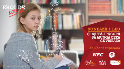 De 10 ani, KFC și Pizza Hut, în parteneriat cu World Vision, susțin „Eroii de nota 10” din programul „Vreau în clasa a noua”. Pe 1 octombrie s-a dat startul strângerii de fonduri în restaurantele din întreaga țară