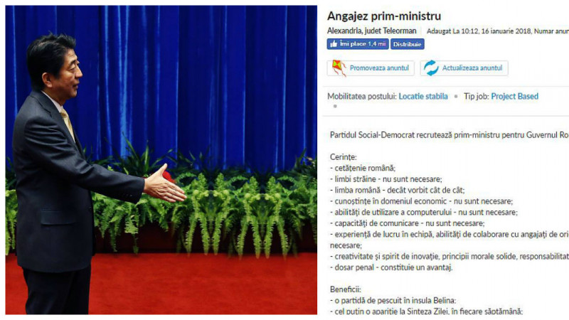 România angajează prim-ministru. Se oferă comision din încasări și spor de rușine. Bonus: glume japoneze