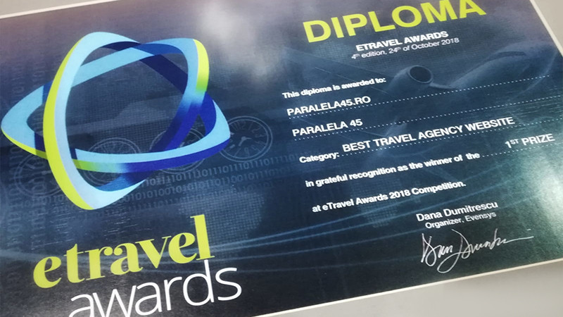 Prologue semneaza un nou succes pentru Paralela 45 - Premiul 1 ETravel Awards - Best Travel Agency Website