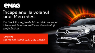 De Black Friday, achită la eMAG cu cardul tău salvat Mastercard® sau Maestro® și poți câștiga un Mercedes-Benz