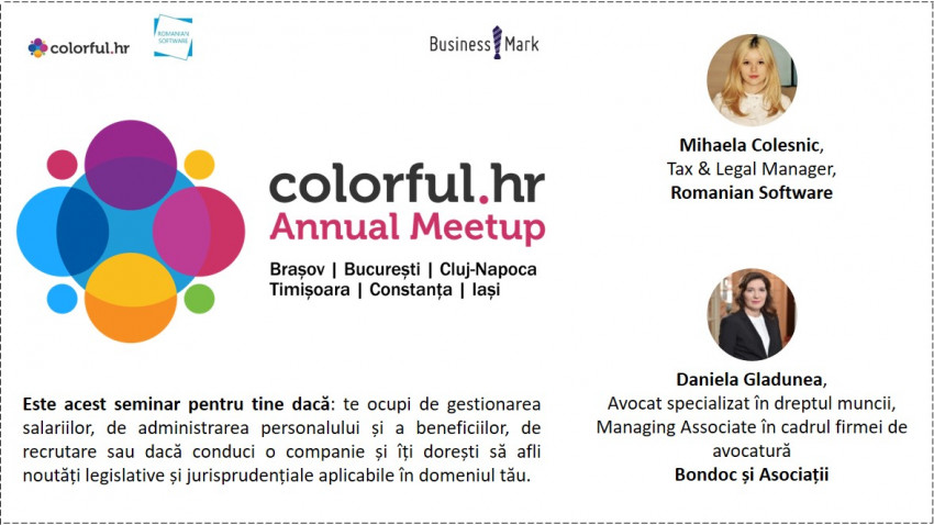„Colorful.hr Annual Meetup”, seminarii ce vor aborda cele mai importante subiecte cu impact în salarizare și modificările legislative recente, ajunge în 6 orașe din România
