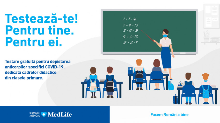 Învățătorii se pot testa gratuit pentru depistarea anticorpilor specifici COVID-19 începând de astăzi