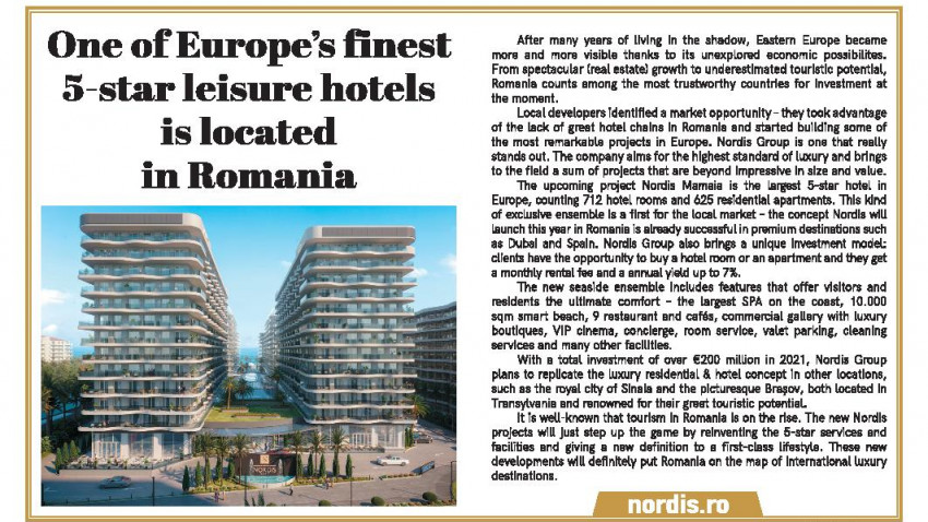 Prestigioasa publicație Financial Times: „Nordis Mamaia 5***** va fi cel mai mare hotel de leisure din Europa”