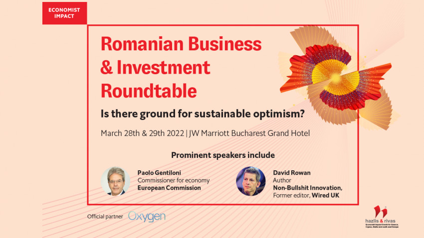 Paolo Gentiloni, comisar european pentru Economie și David Rowan, cunoscut expert în tehnologie, participă la conferința The Economist Romanian Business & Investment Roundtable