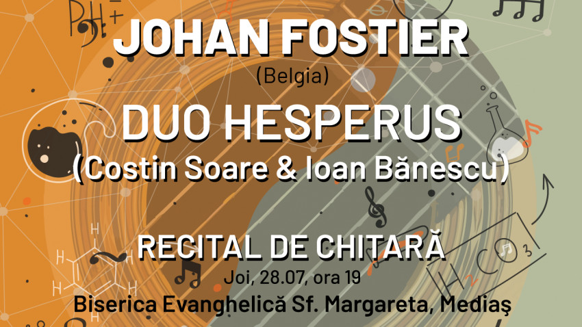 Recital de chitară la Mediaş în cadrul The Guitar Lab/ICon Arts Transilvania 2022: Johan Fostier (Belgia) & Duo HESPERUS (Costin Soare şi Ioan Bănescu)