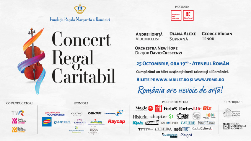 Muzicieni de talie internațională într-un Concert Regal caritabil pe scena Ateneului Român, în susținerea tinerilor talentați ai României