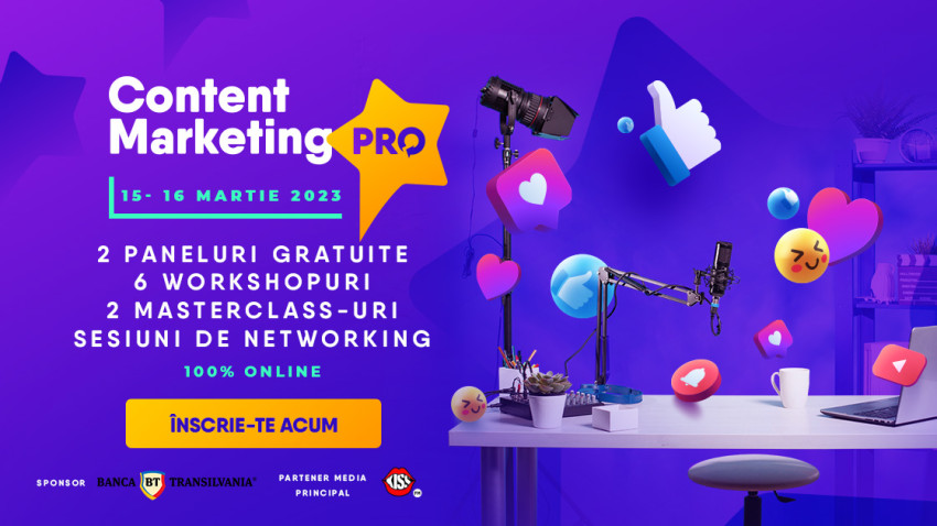 S-au deschis înscrierile pentru a doua ediție a Content Marketing PRO - singura conferință din România de content marketing 100% online, dedicată specialiștilor în comunicare digitală