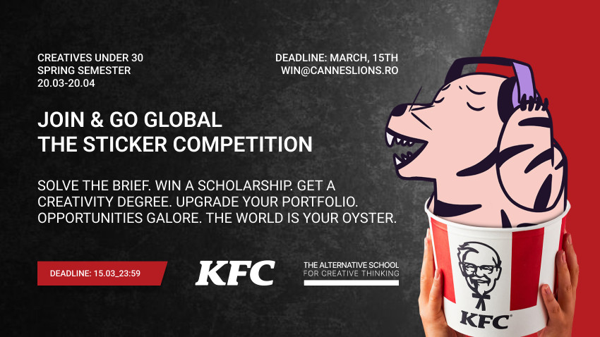 KFC & #TheAlternativeSchool: 15 Martie deadline pentru competiția de stickere. Burse, premii și oportunități pentru creativii de până în 30 de ani