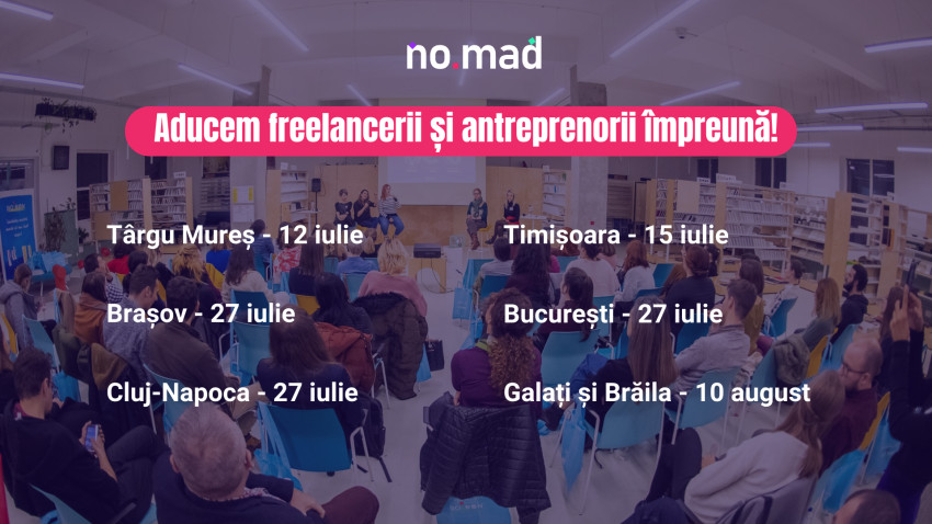 Comunitatea NO.MAD anunță seria de evenimente pentru freelanceri și antreprenori în București, Brașov, Târgu Mureș, Timișoara și Galați