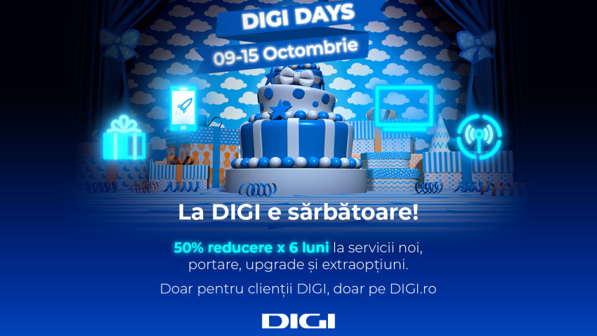 “DIGI Days”, sărbătoarea dedicată clienților existenți, revine cu 50% reducere, în primele 6 luni