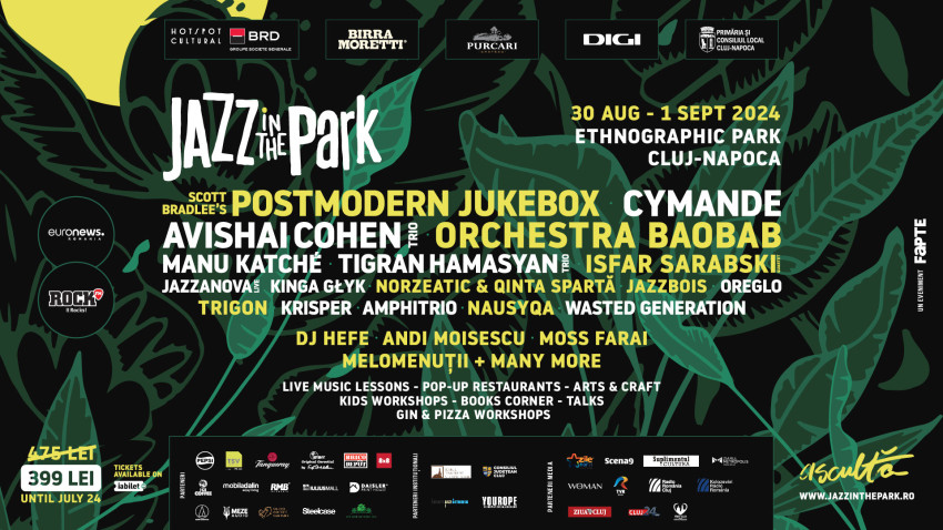 Jazzul în toate formele lui, la cea de-a 12-a ediție Jazz in the Park - noi artiști confirmați. Mix captivant de sunete și stiluri în Parcul Etnografic din Cluj-Napoca