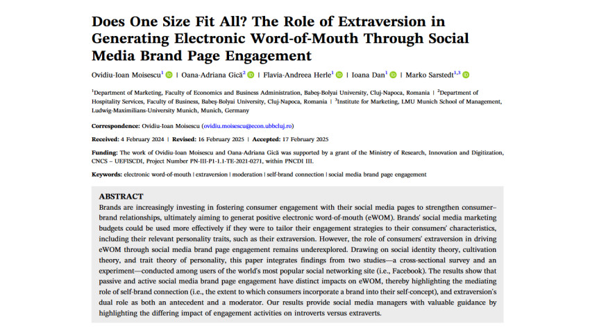 Cercetătorii UBB demonstrează cum personalitatea consumatorilor influențează interacțiunea cu brandurile pe rețelele sociale