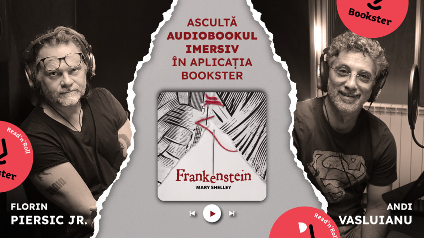 Florin Piersic Jr. și Andi Vasluianu în confrutarea epică din noua producție audio imersivă „Frankenstein”, disponibilă pe Bookster