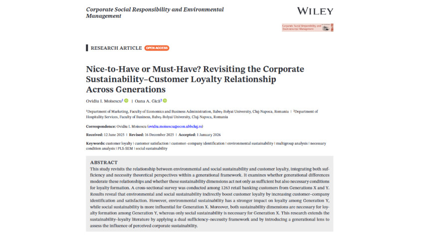 Cercetătorii UBB demonstrează rolul sustenabilității în fidelizarea clienților bancari