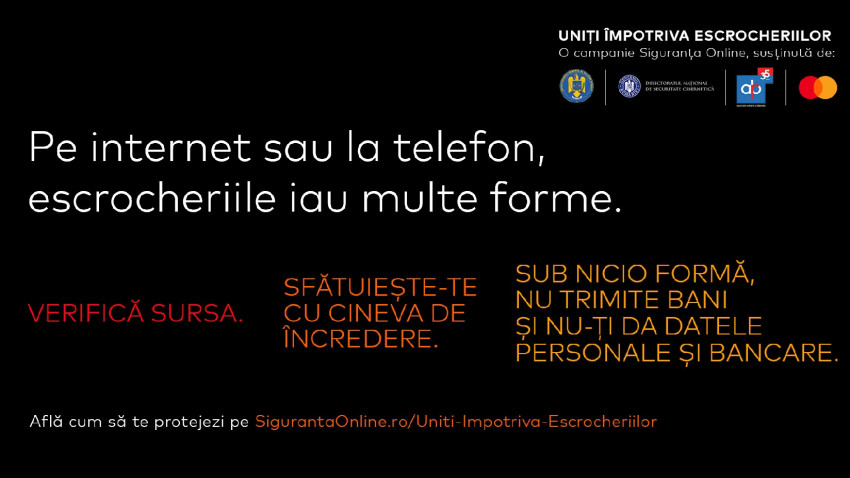 Poliția Română, DNSC, ARB și Mastercard lansează campania națională „Uniți împotriva escrocheriilor”
