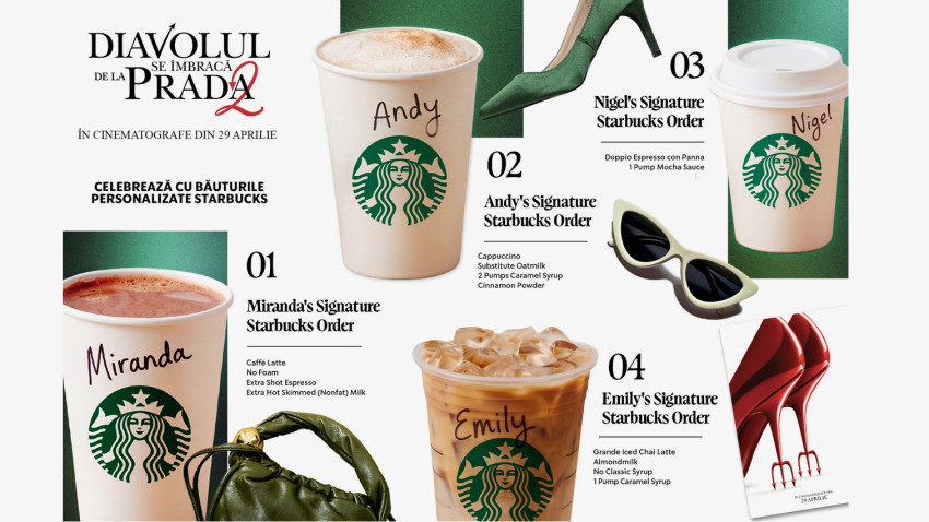 Starbucks lansează o nouă colecție de băuturi inspirată de personajele din Diavolul se îmbracă de la Prada 2, ca parte a unei campanii globale