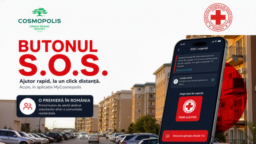 Premieră națională: sediu și punct de prim-ajutor Crucea Roșie deschis în complexul Cosmopolis, cu o bază de voluntari din comunitate. Rezidenții pot apela la servicii de intervenție rapidă prin aplicația digitală a Complexului