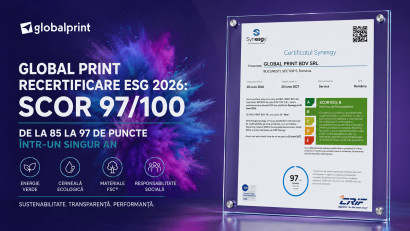 Global Print reconfirmă leadership-ul ESG: scor 97/100 la recertificarea Synesgy 2026 &ndash; o evoluție de 12 puncte față de certificarea inițială