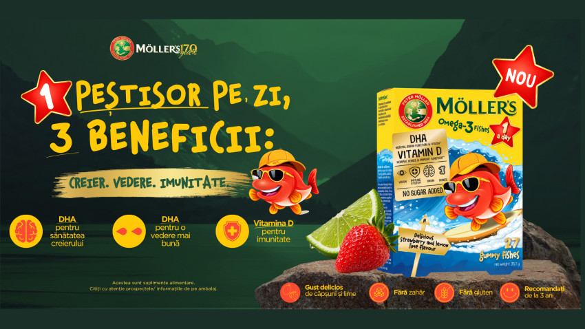 Möller’s lansează ONE Căpșuni și lime: Omega-3 natural, într-un singur jeleu pe zi